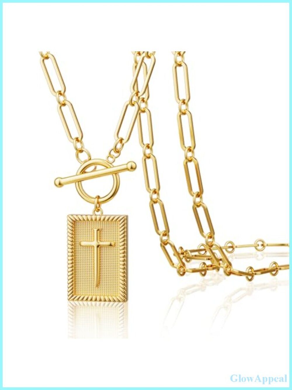 14K Gold Plated Chunky Cross Pendant Necklace for Women Toggle Clasp